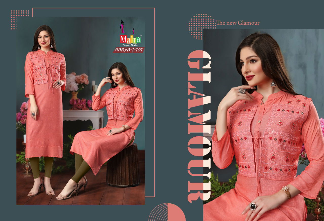 Maira Aarya 1 Latest Ethnic Wear Rayon Embroidery Designer Kurti Collection